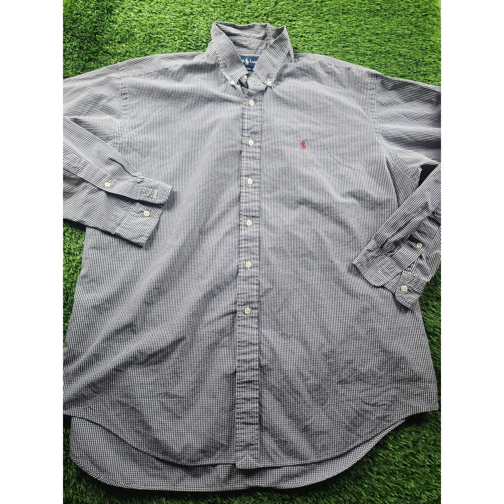 Ralph‎ Lauren Shirt Mens XL Blue Check Long Sleeve Button Down Blake Classic